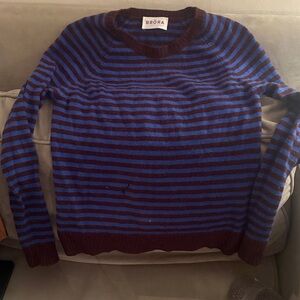 BRORA Cashmere Striped Blue and Brown Sweater